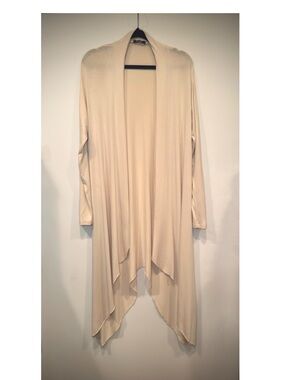 Beige Maxi Waterfall Cardigan Duster Asymmetrical Size M